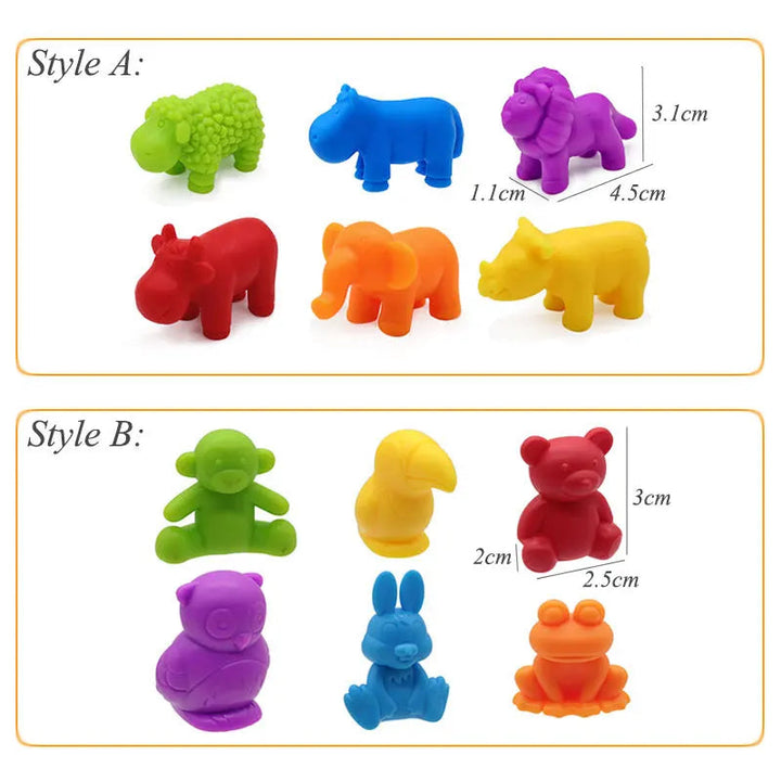 Type A and Type B animal counting figures with centimeter measurements