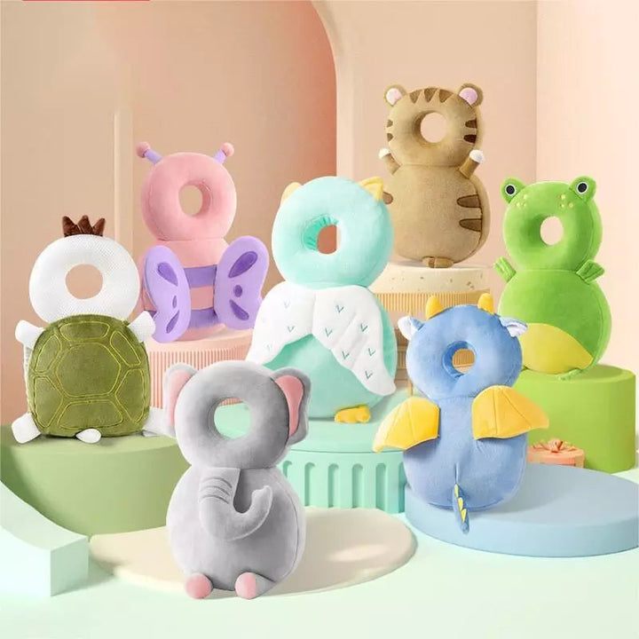 Animal-shaped head-and-back cushions with round openings in assorted colors