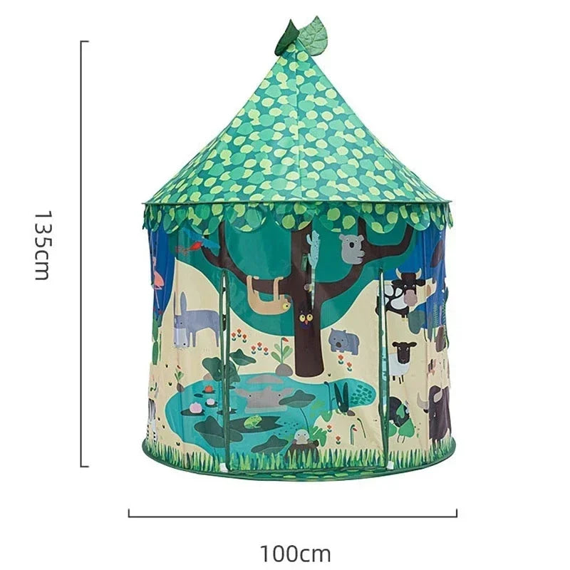 Play tent measurement diagram showing 100 cm across and 135 cm tall