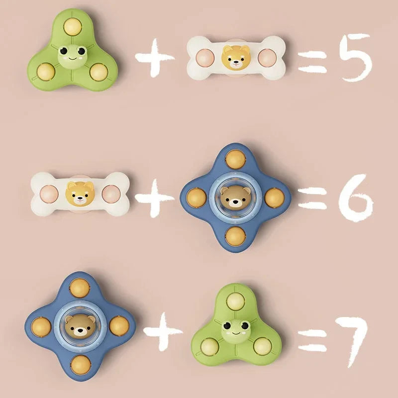 Animal spinners arranged as addition examples using their two, three, and four arms