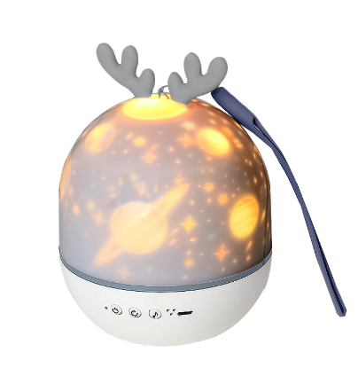 Antler-style projector night light with glowing planet patterns and a strap