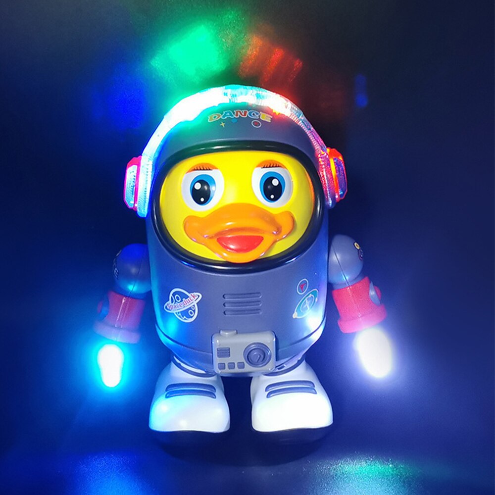 Astronaut duck toy glowing with multicolored helmet and hand lights