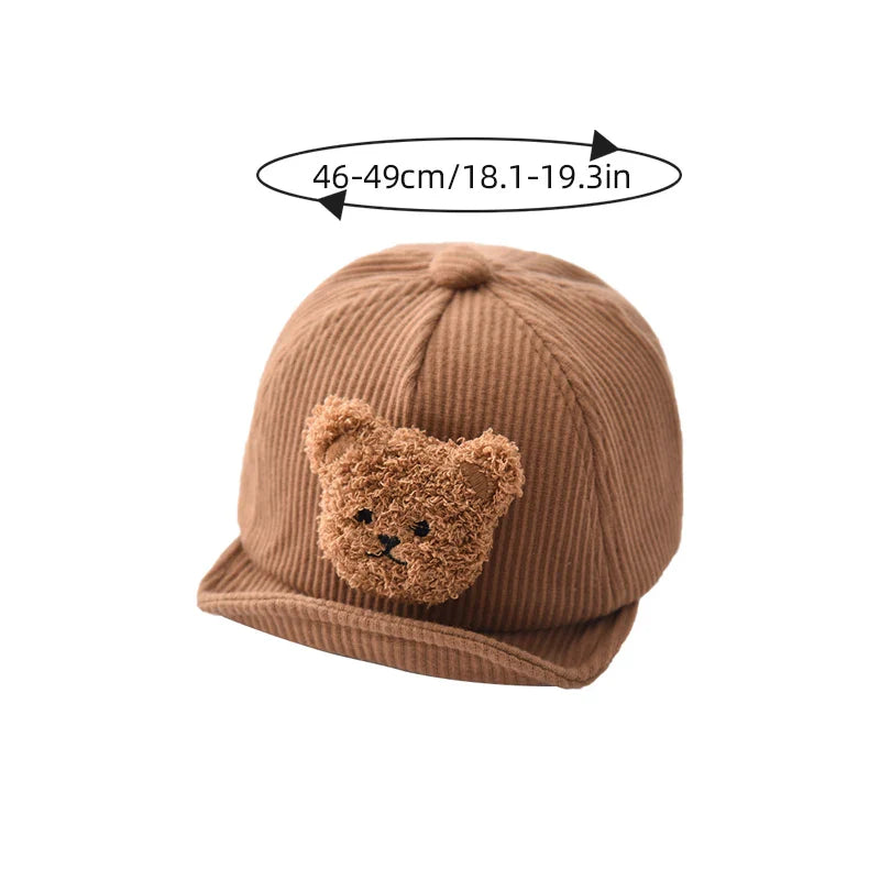 Brown bear-face baby cap with a 46–49 cm head-circumference measurement