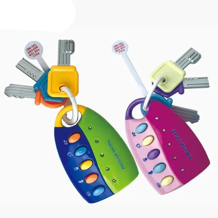 Two baby key toy color options displayed with their attached toy keys