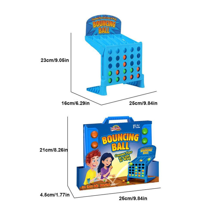 Dimension diagram for the ball toss game and its packaging