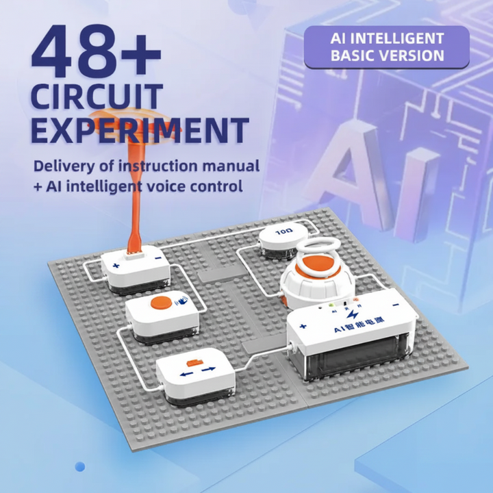 Basic circuit building set with 48+ experiments, wired modules and an orange propeller