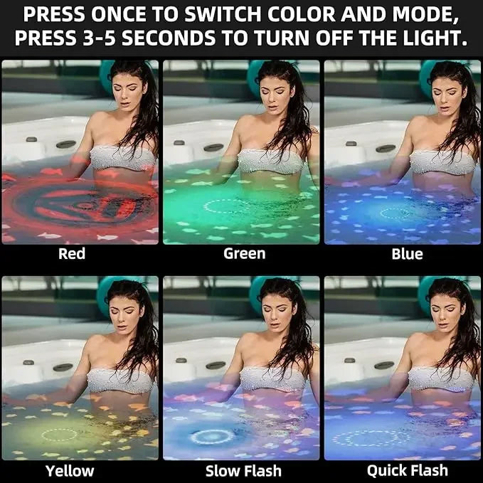Bath light color examples with red, green, blue, yellow, slow-flash, and quick-flash settings