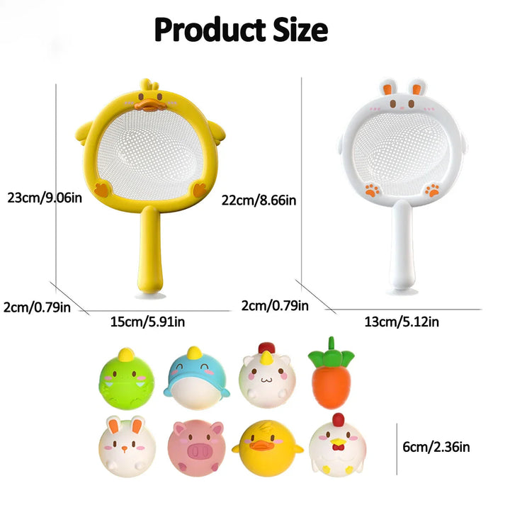 Measurement chart for duck and rabbit bath nets and small toys