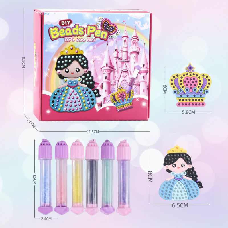 Measurements for the craft box, bead pens, crown template, and princess template