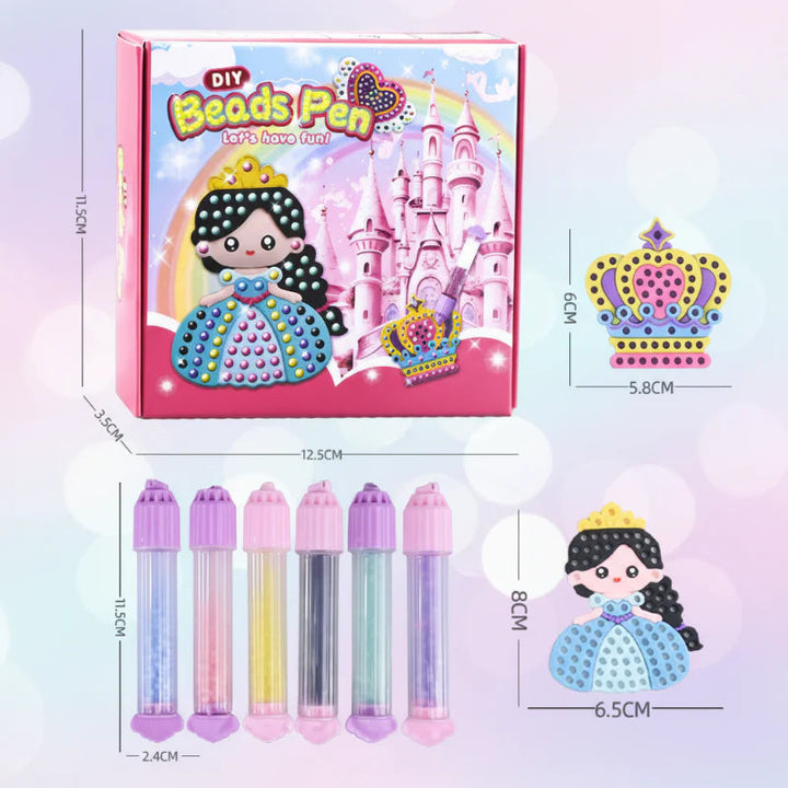 Measurements for the craft box, bead pens, crown template, and princess template
