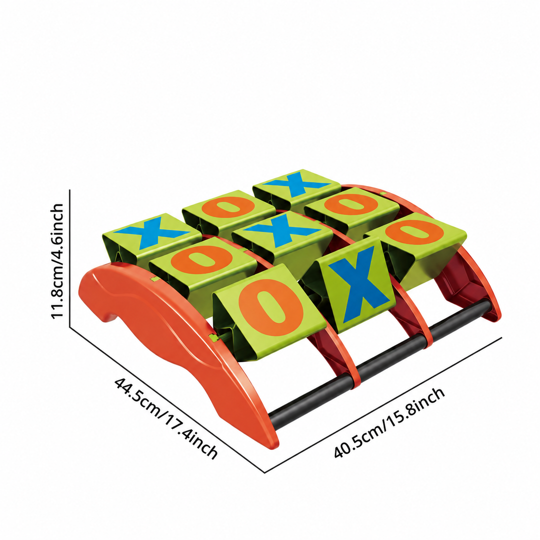 Beanbag tic-tac-toe board with measurements of 44.5 by 40.5 by 11.8 cm
