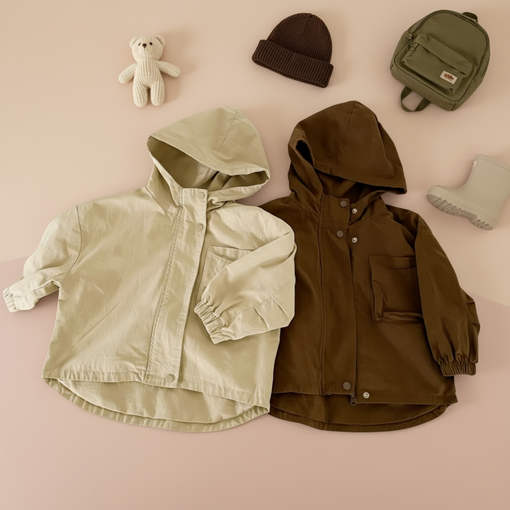 Beige and brown hooded kids&