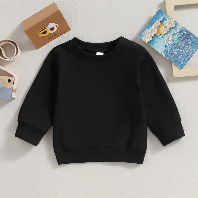 Black baby sweatshirt with a crew neck and ribbed cuffs and hem