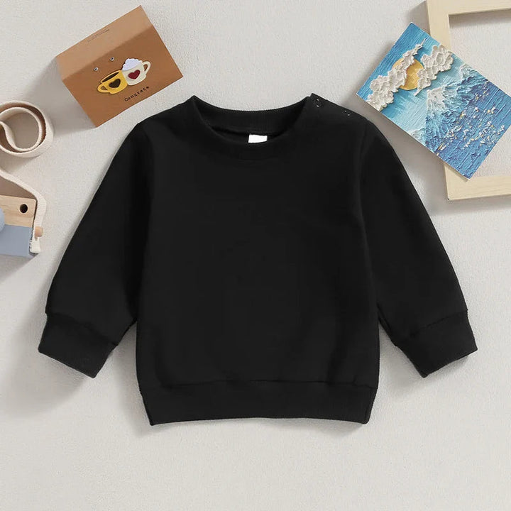 Black baby sweatshirt with a crew neck and ribbed cuffs and hem