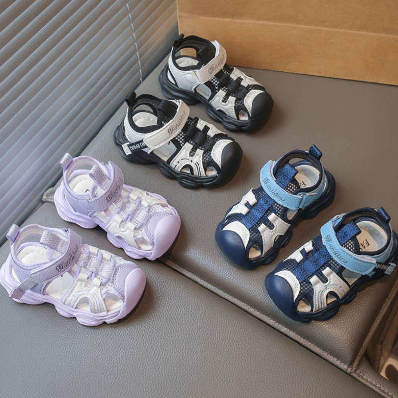 Black, blue and lavender closed-toe kids&