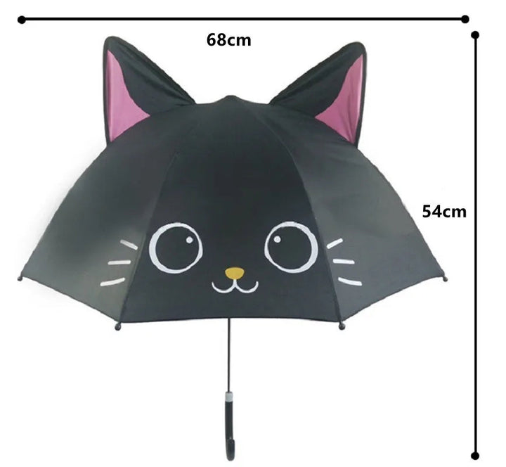 Black cat umbrella measuring 68 cm wide and 54 cm tall
