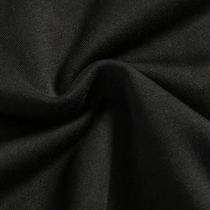 Close-up of the black cotton-polyester hoodie fabric.
