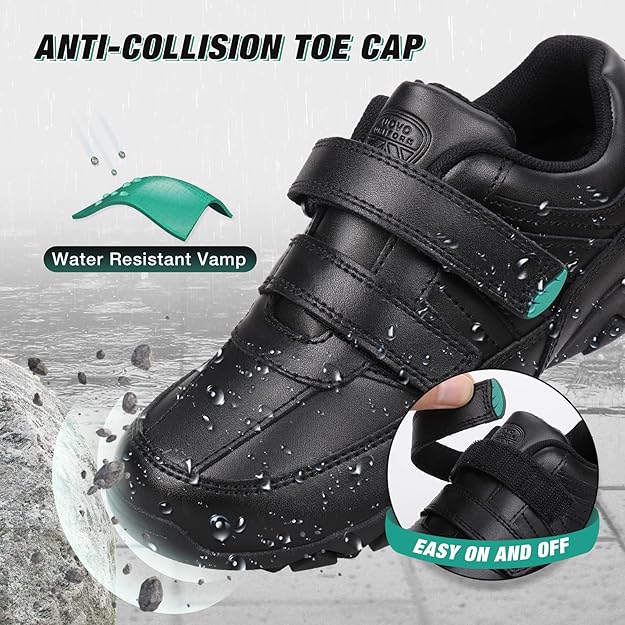 Black double-strap sneaker with water droplets and an inset showing the heel pull tab