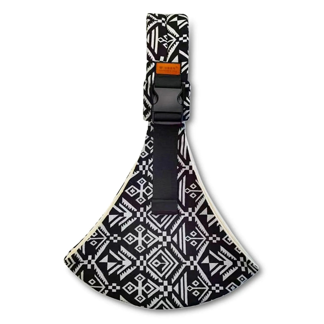 Black-and-white geometric hip carrier with a black adjustable strap