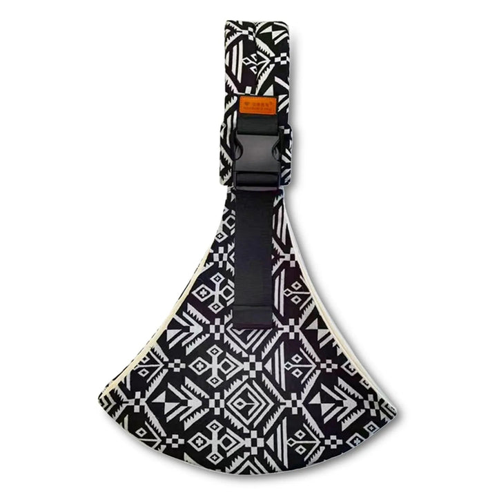 Black-and-white geometric hip carrier with a black adjustable strap