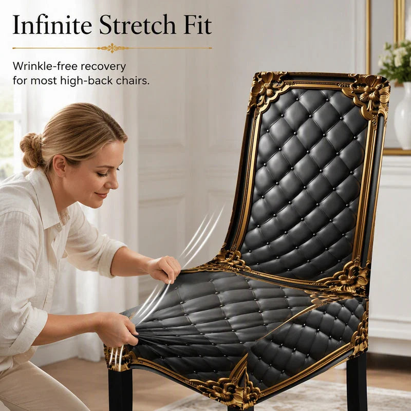 Black Gold Baroque Stretch Dining Chair Cover Product Image 04
