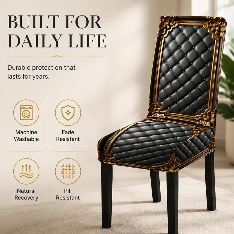 Black Gold Baroque Stretch Dining Chair Cover Product Image 05