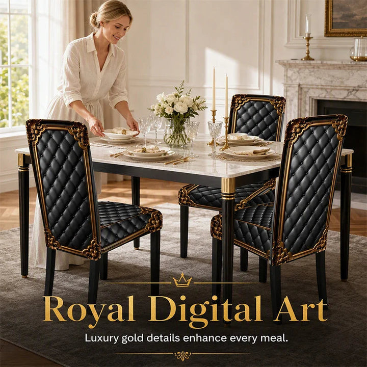 Black Gold Baroque Stretch Dining Chair Cover Product Image 06