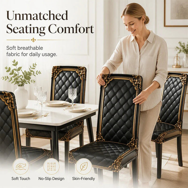 Black Gold Baroque Stretch Dining Chair Cover Product Image 07