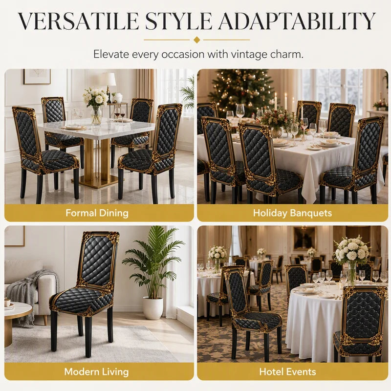 Black Gold Baroque Stretch Dining Chair Cover Product Image 08