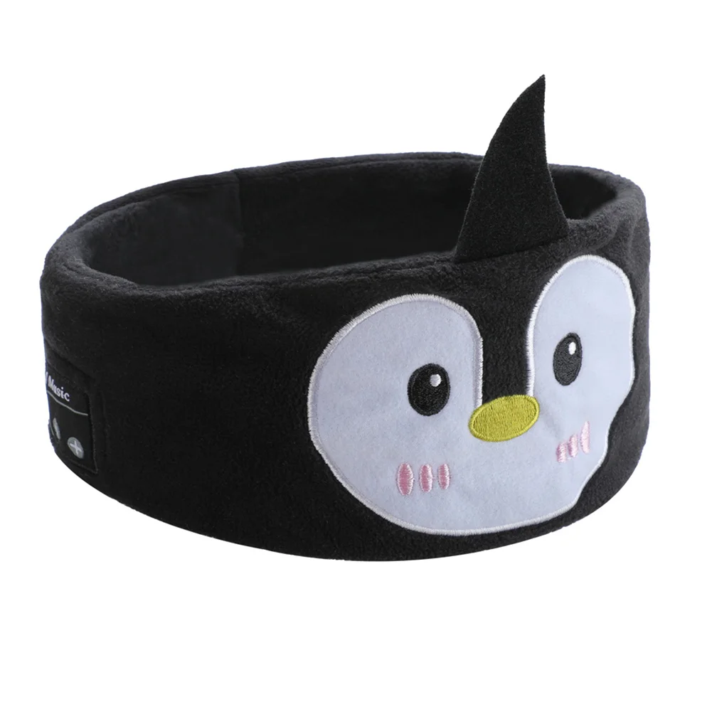 Black penguin Bluetooth sleep mask with a white face and small yellow beak.
