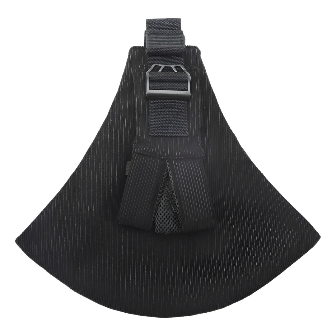 Black ribbed hip carrier with a black buckle and adjustable strap