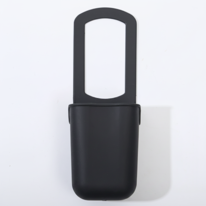Black silicone cup holder shown upright with its integrated attachment loop.