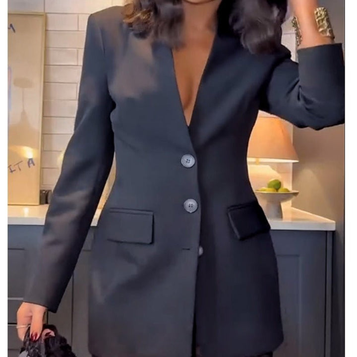 Black Two Piece Blazer Sheer Flare Pants Product Image 09