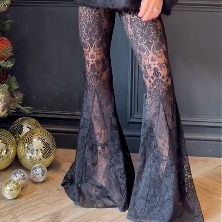 Black Two Piece Blazer Sheer Flare Pants Product Image 10