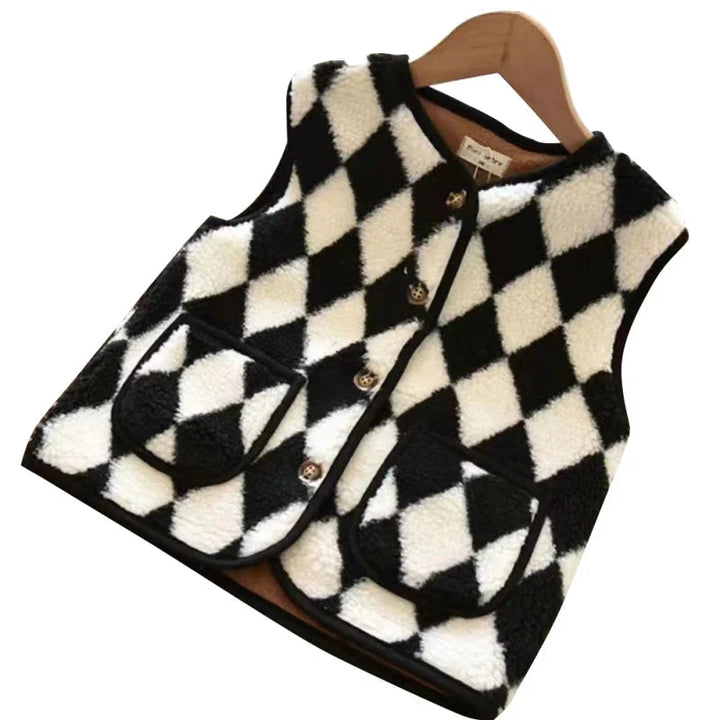 Black-and-white diamond-check kids&