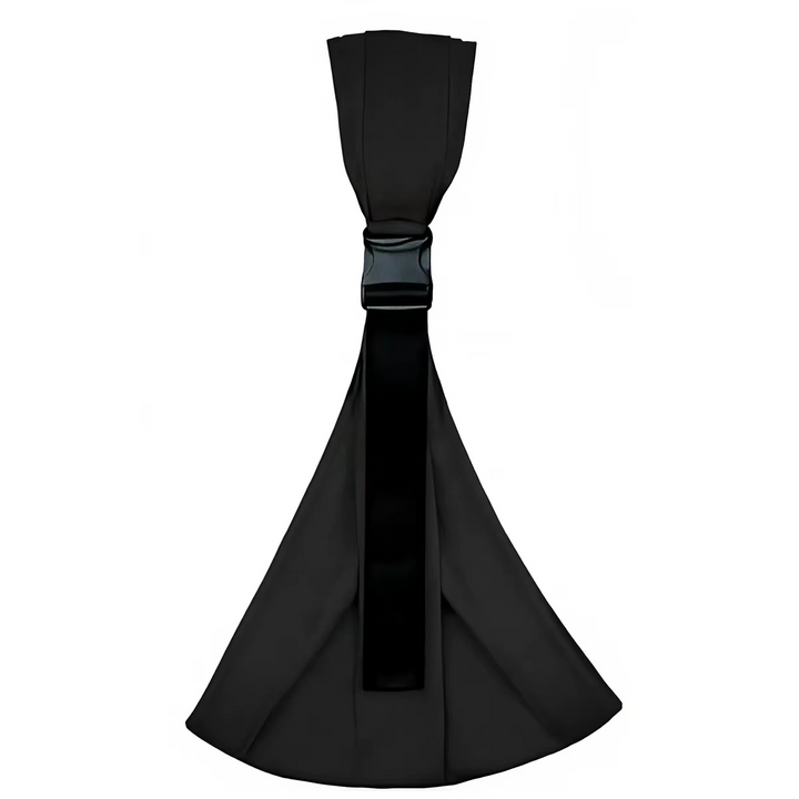 Black hip carrier with a wide fabric shoulder section and adjustment buckle