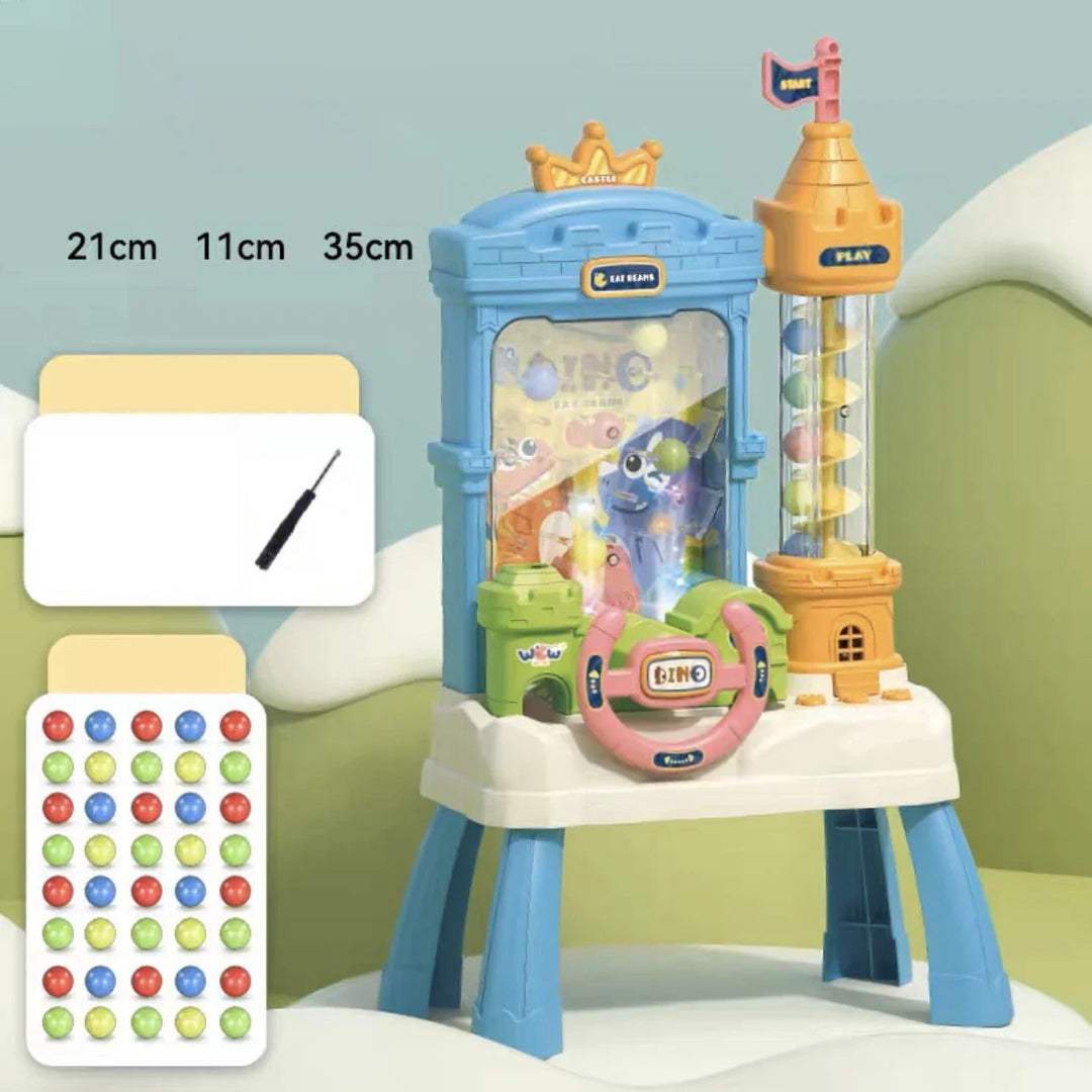 Blue ball catcher with 21 x 11 x 35 cm dimensions and an accessory display.