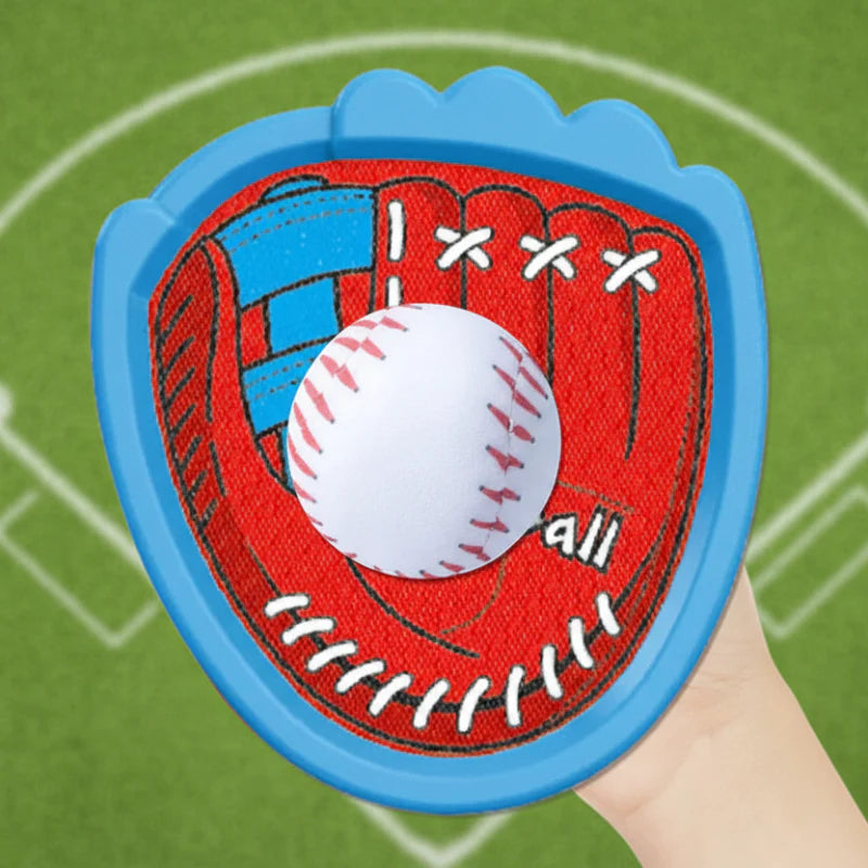 White ball attached to a red baseball-style catching surface with a blue frame