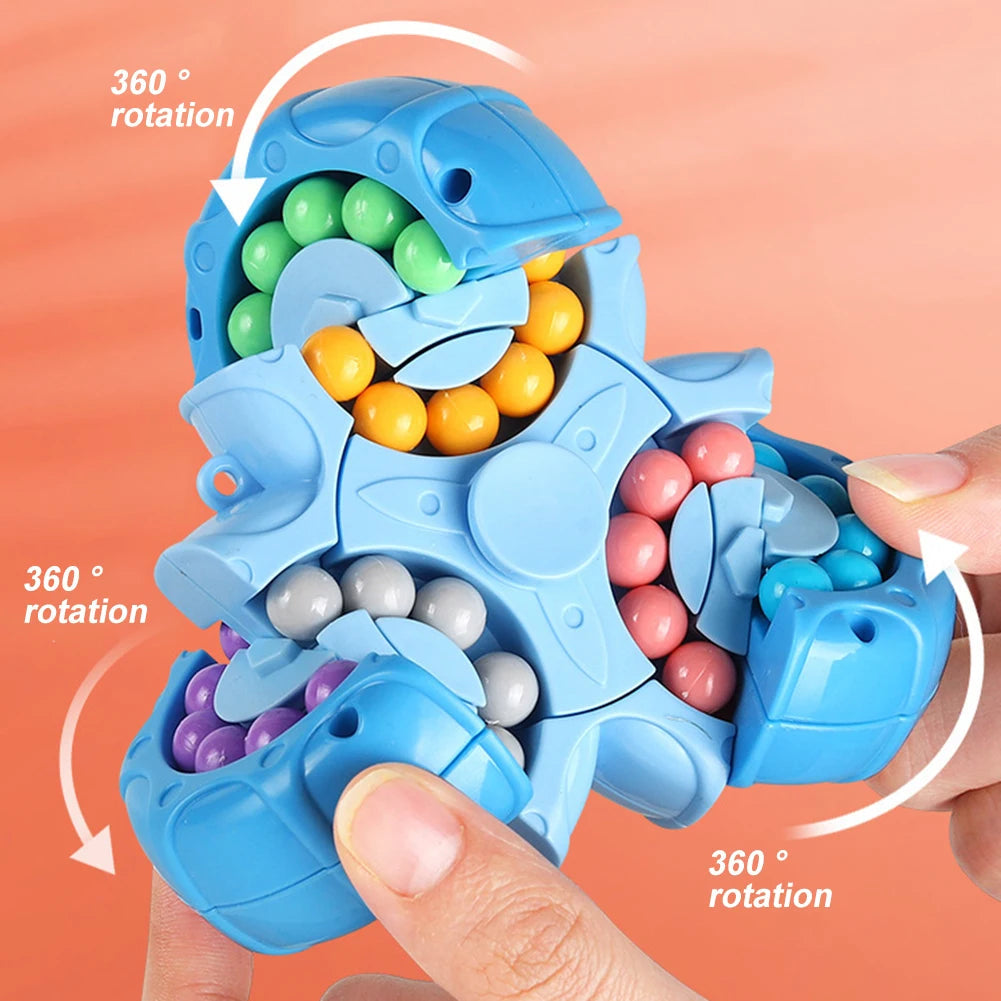 Hands turn the blue bead puzzle&