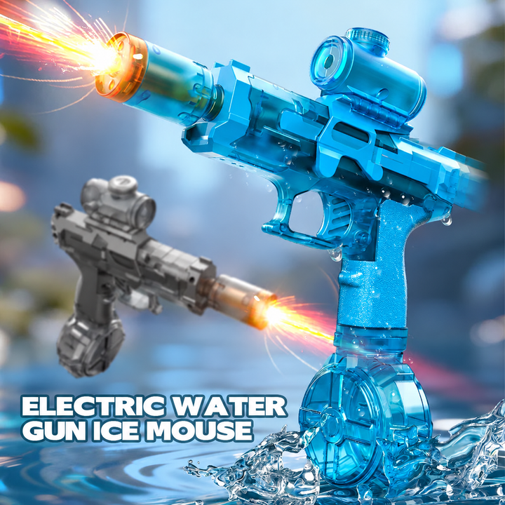Blue and black automatic water blasters with illuminated barrels and round reservoirs