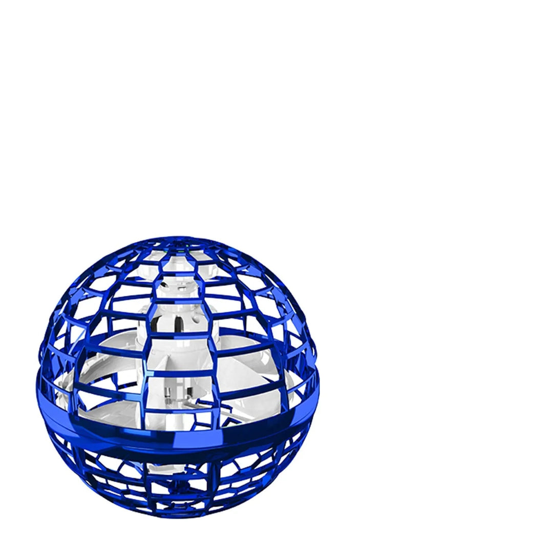 Blue flying ball with an open lattice shell and a visible inner rotor