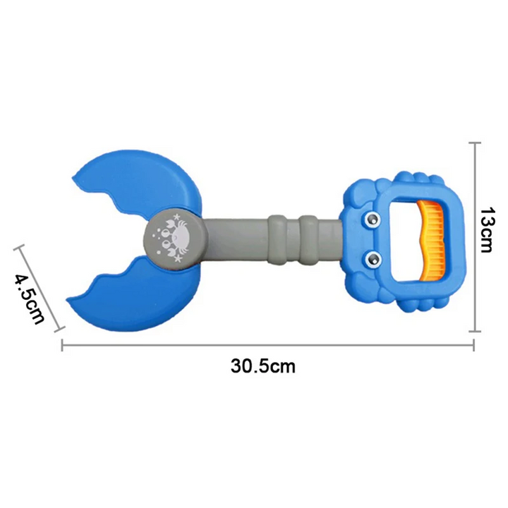 Blue claw grabber with a gray shaft and dimensions of 30.5 x 13 x 4.5 cm