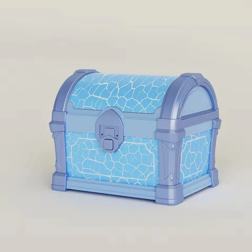 Blue treasure-chest night light with a closed lid and crackle-pattern panels