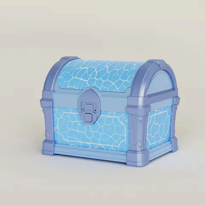 Blue treasure-chest night light with a closed lid and crackle-pattern panels