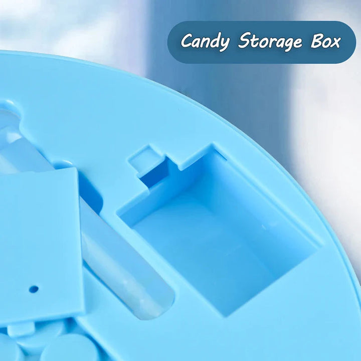 Back of the blue drawing board showing molded storage compartments and a pen-shaped recess