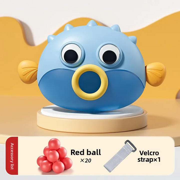 Blue fish ball game with 20 red balls and one adjustable waist strap