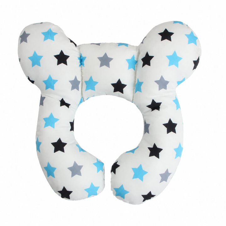 White butterfly-shaped pillow with blue, black, and gray stars