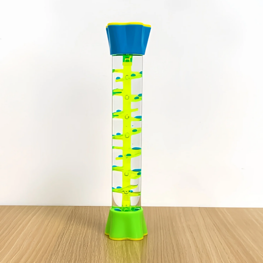 Spiral sensory tube with a blue top, green base and yellow track