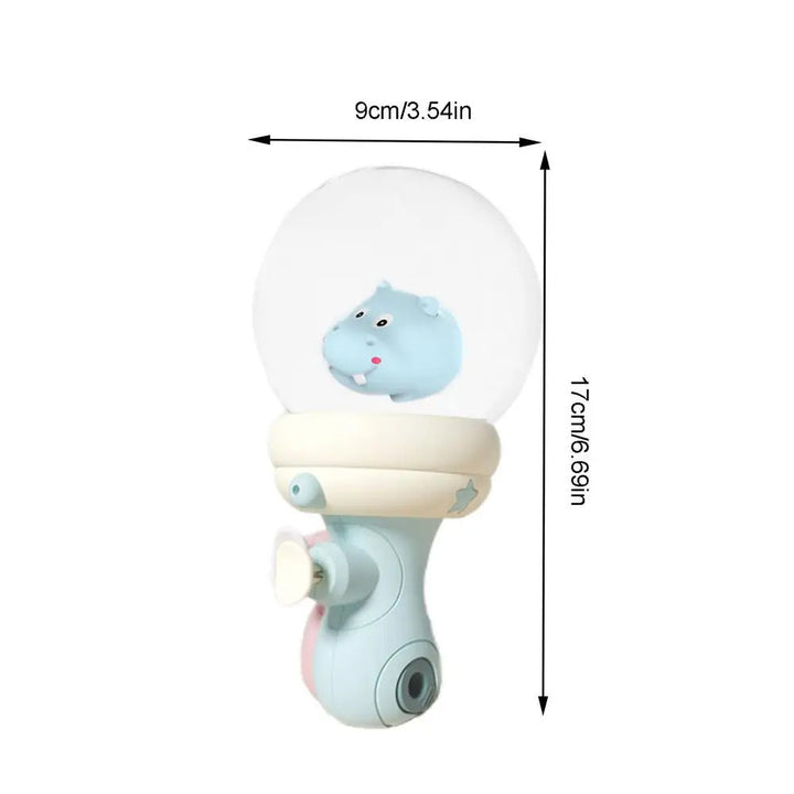 Blue hippo water gun with measurements showing 17 cm height and 9 cm width