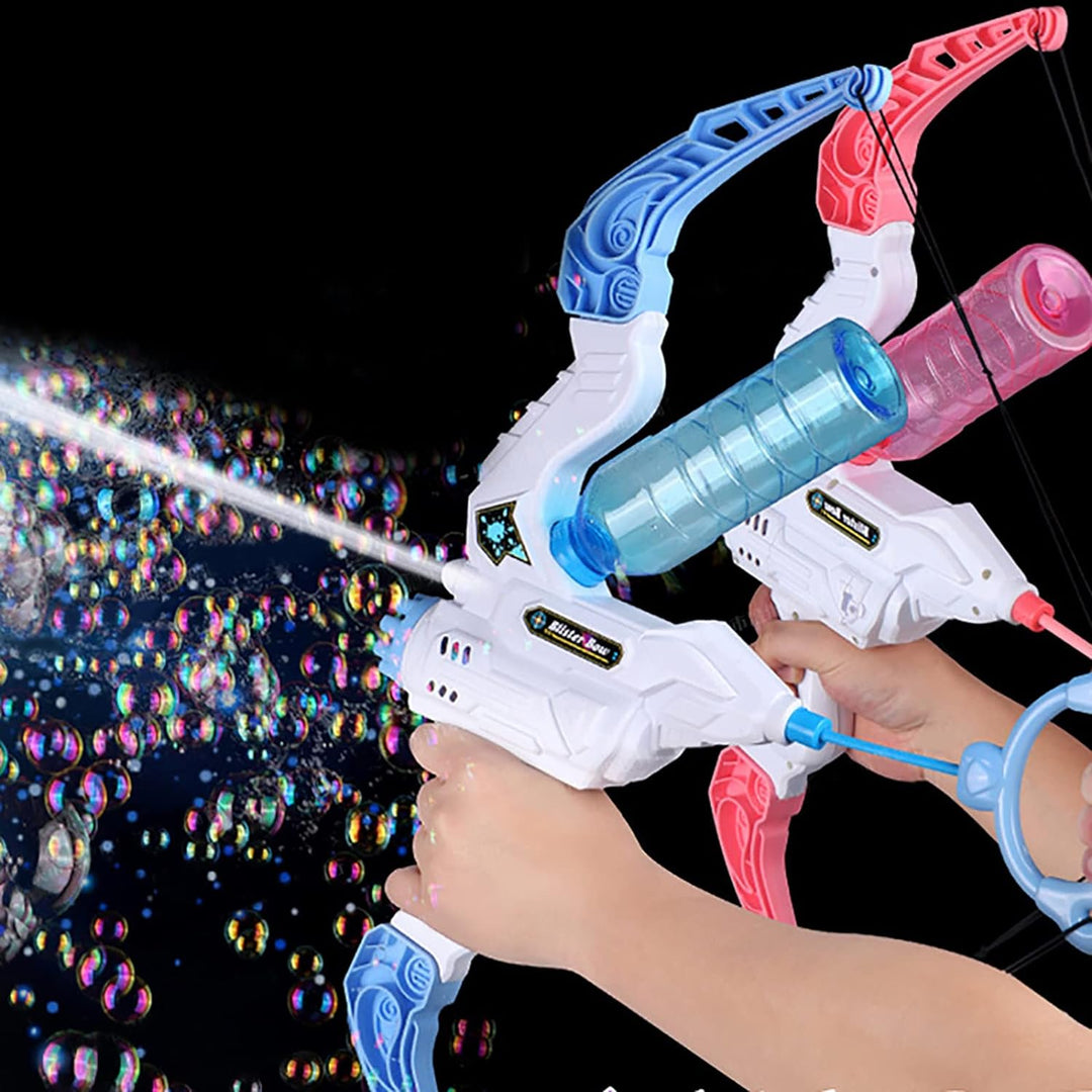 Blue-and-white and pink-and-white bubble bows held side by side during play